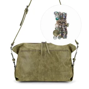 Beaded Stretch Bracelet and Slouchy Bag Gift Set in Khaki Green