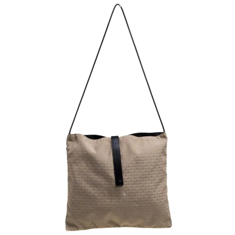 Beige/Black Oblique Canvas and Mesh Shoulder Bag