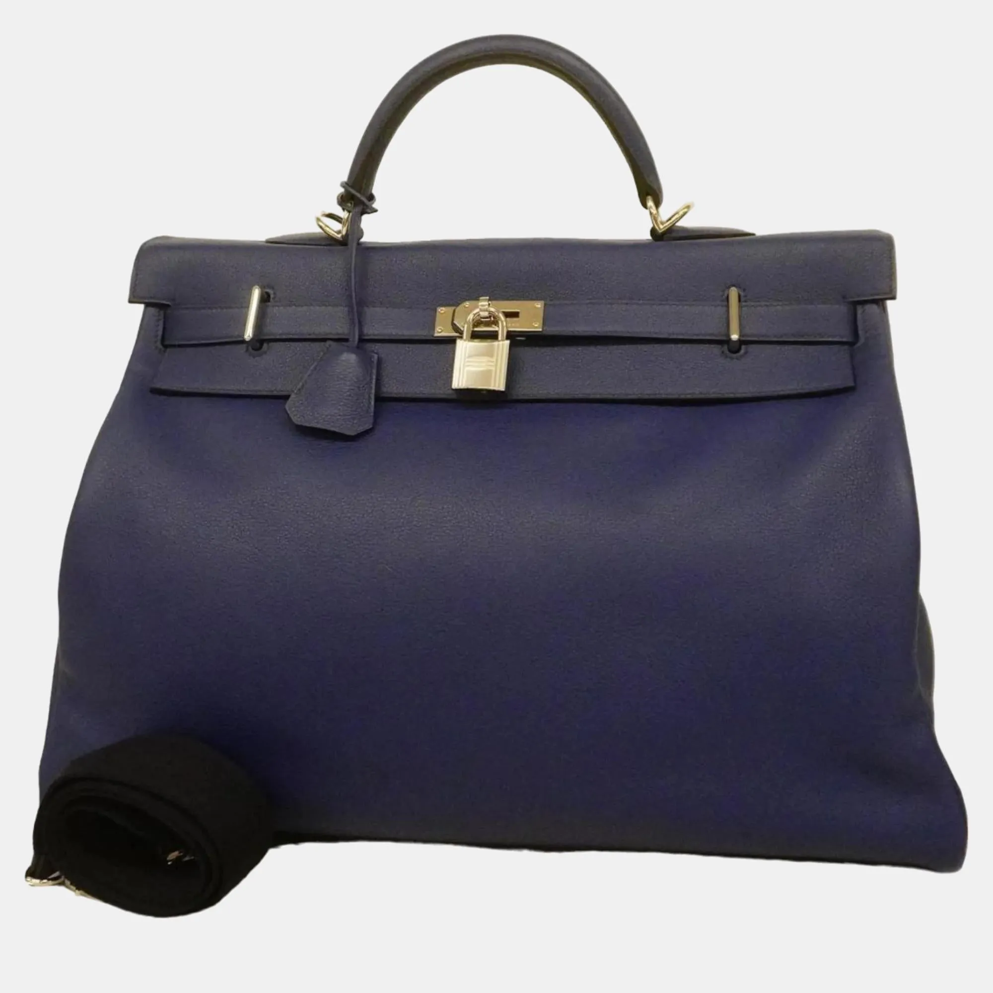 Biyo Blue Electric Taurillon Kelly 50 D Engraved Ladies Handbag