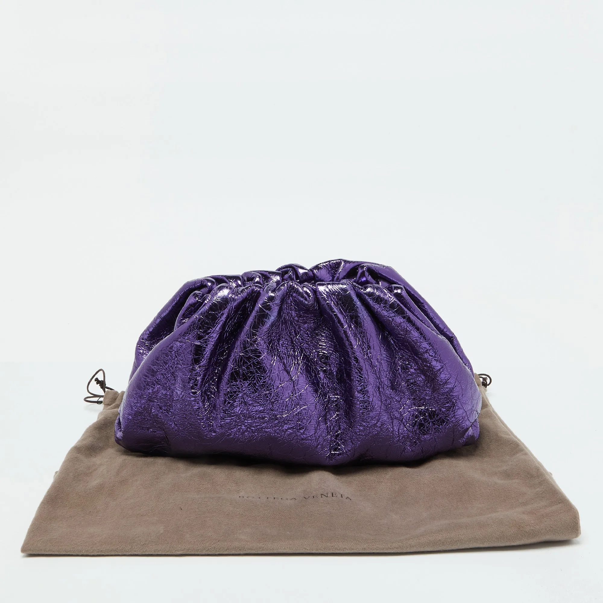 Bottega Veneta Metallic Purple Crinkled Leather Classic Pouch Clutch