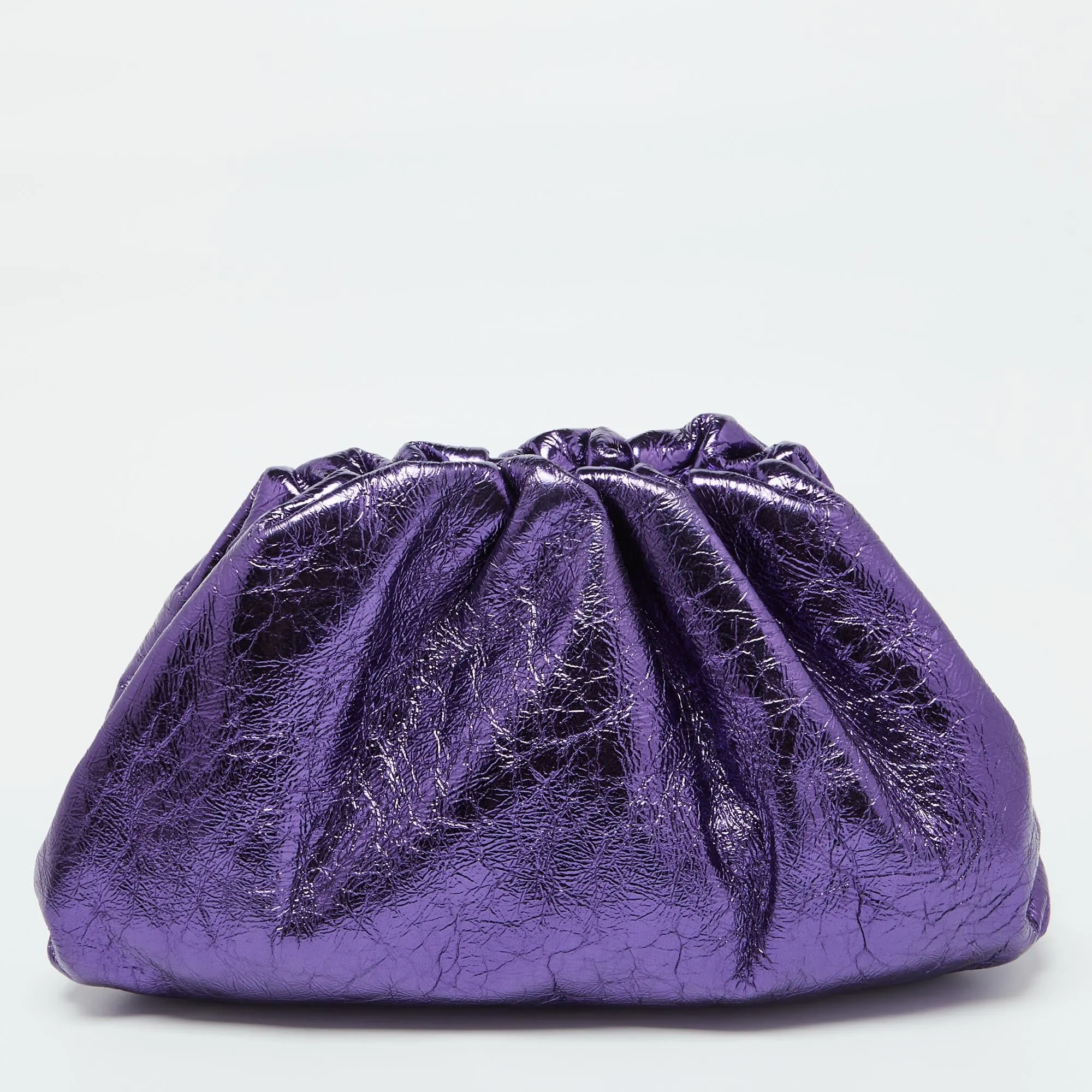 Bottega Veneta Metallic Purple Crinkled Leather Classic Pouch Clutch