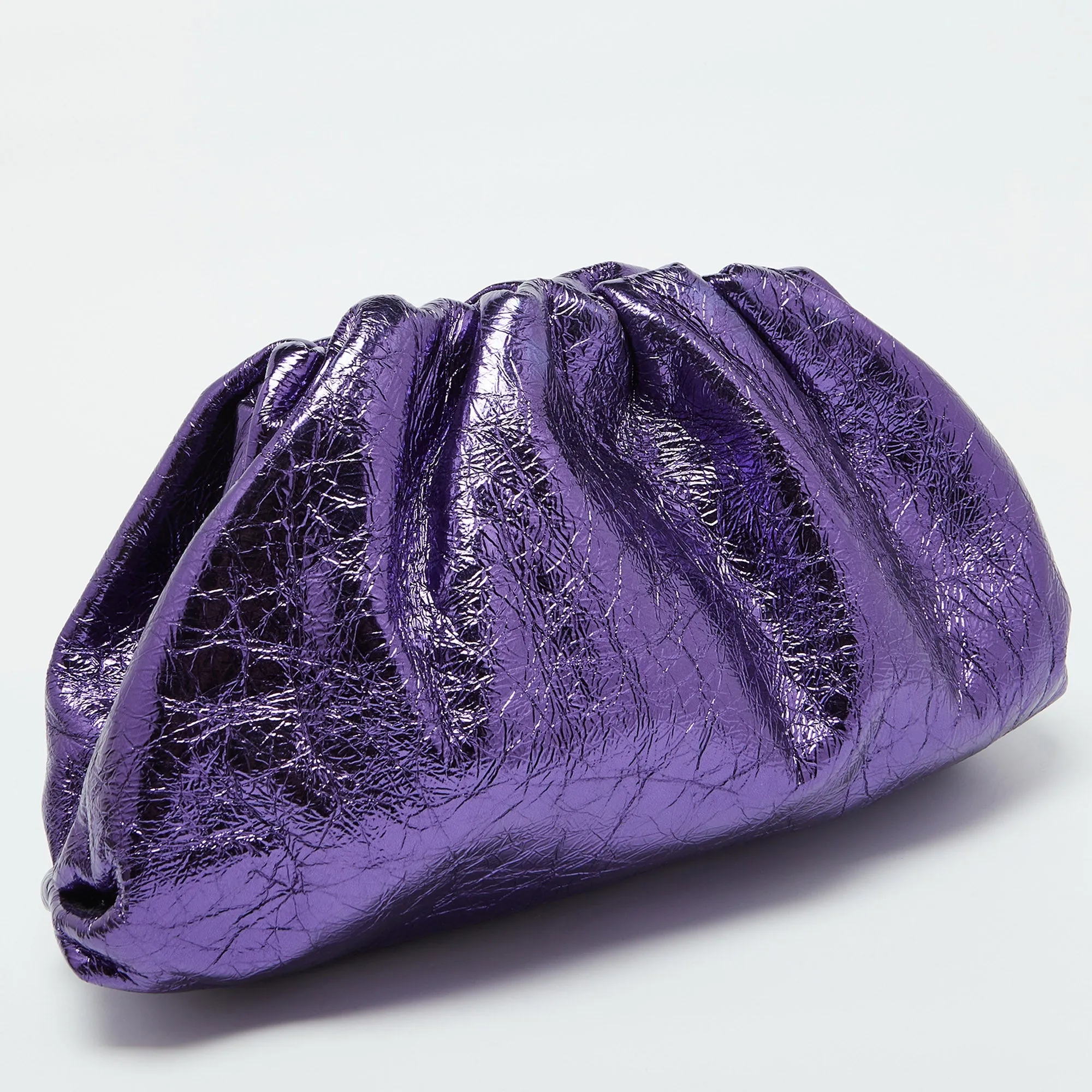 Bottega Veneta Metallic Purple Crinkled Leather Classic Pouch Clutch