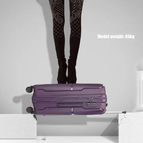 British Traveller 20 Inch Spinner Hard Shell PP Suitcase with TSA Lock - Purple