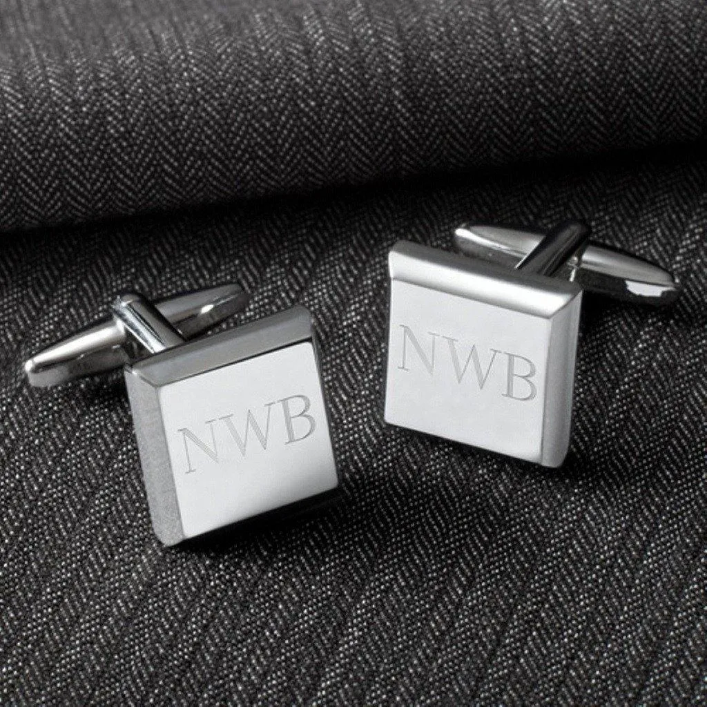 Brown Leather Wallet and Modern Square Cufflinks Personalized Set