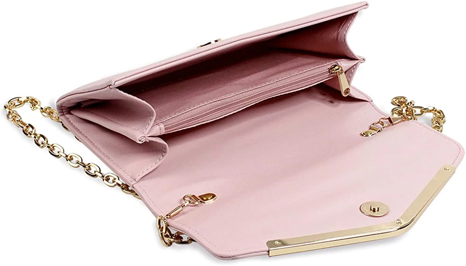 Celine Pink Envelope Clutch Purse With Detachable Chain