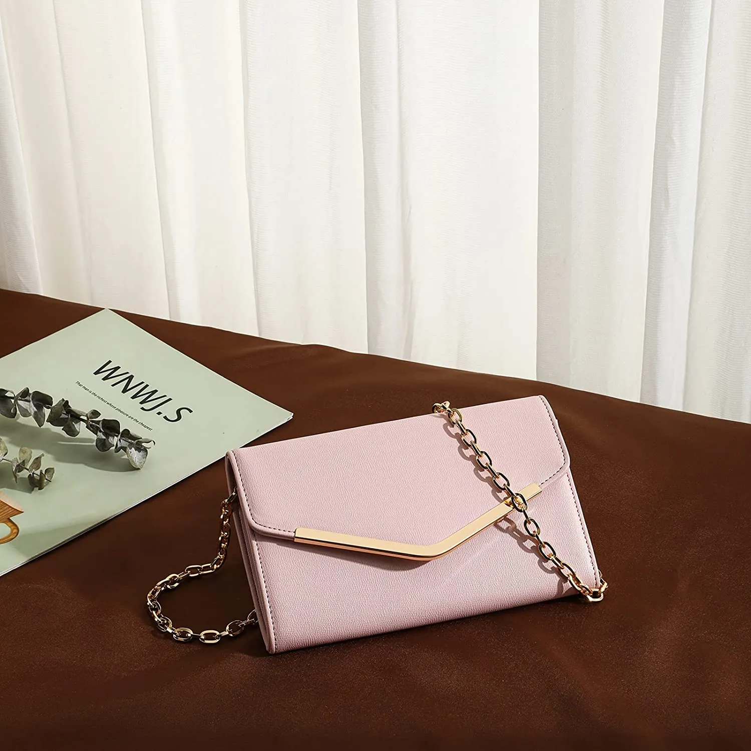 Celine Pink Envelope Clutch Purse With Detachable Chain