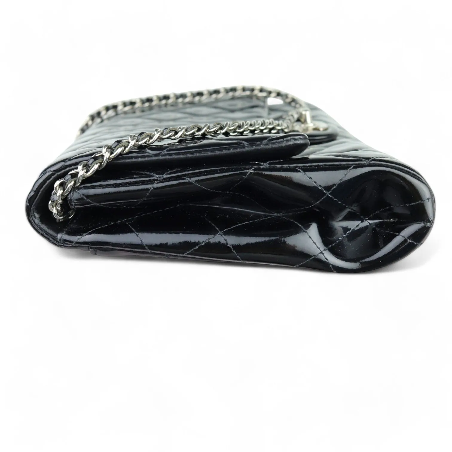 Chanel Clutch with Chain Flap Patent Quilted Black SHW