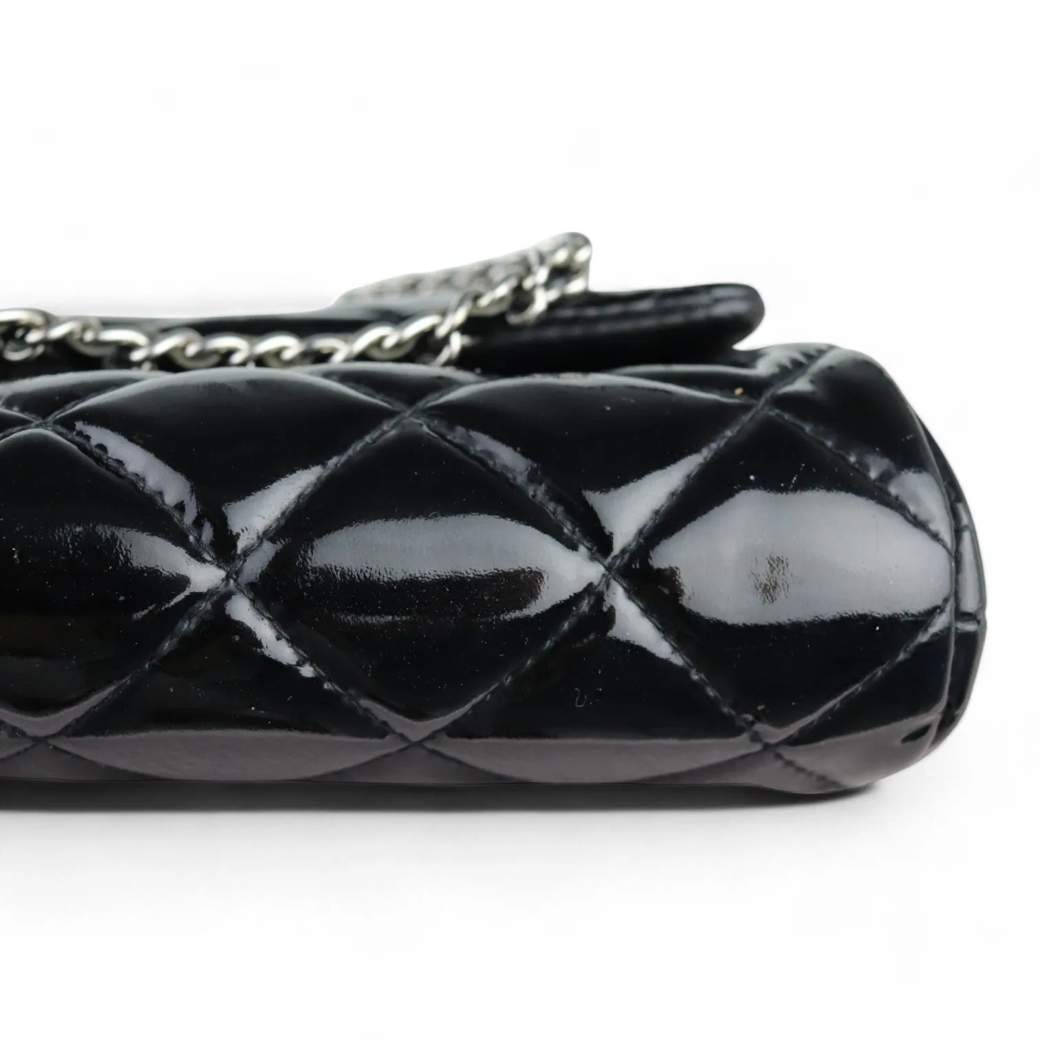 Chanel Clutch with Chain Flap Patent Quilted Black SHW