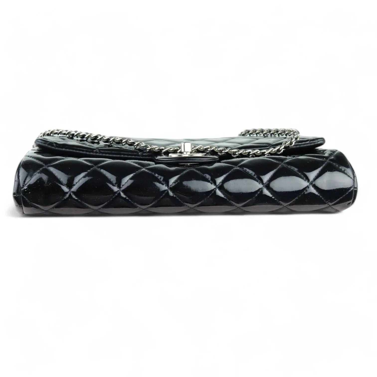 Chanel Clutch with Chain Flap Patent Quilted Black SHW