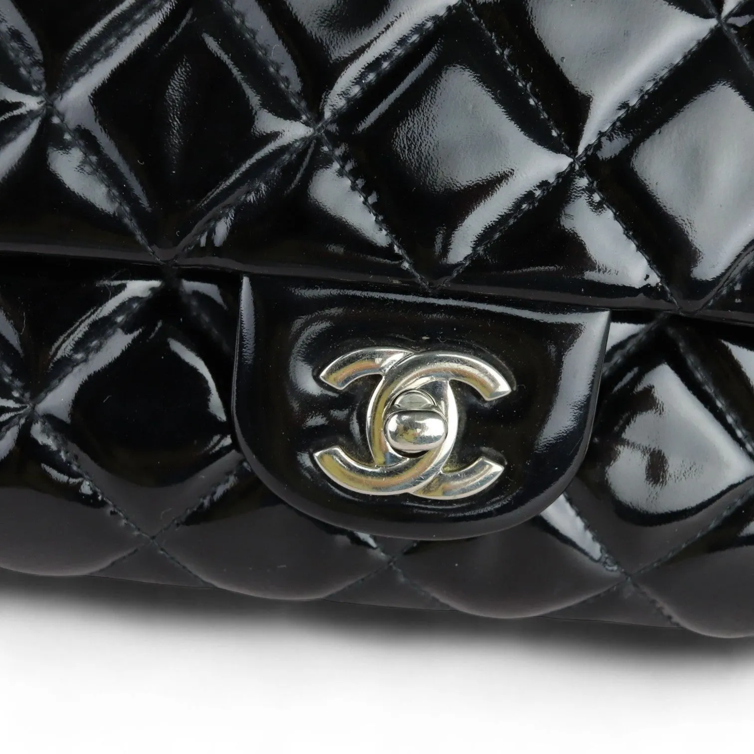 Chanel Clutch with Chain Flap Patent Quilted Black SHW