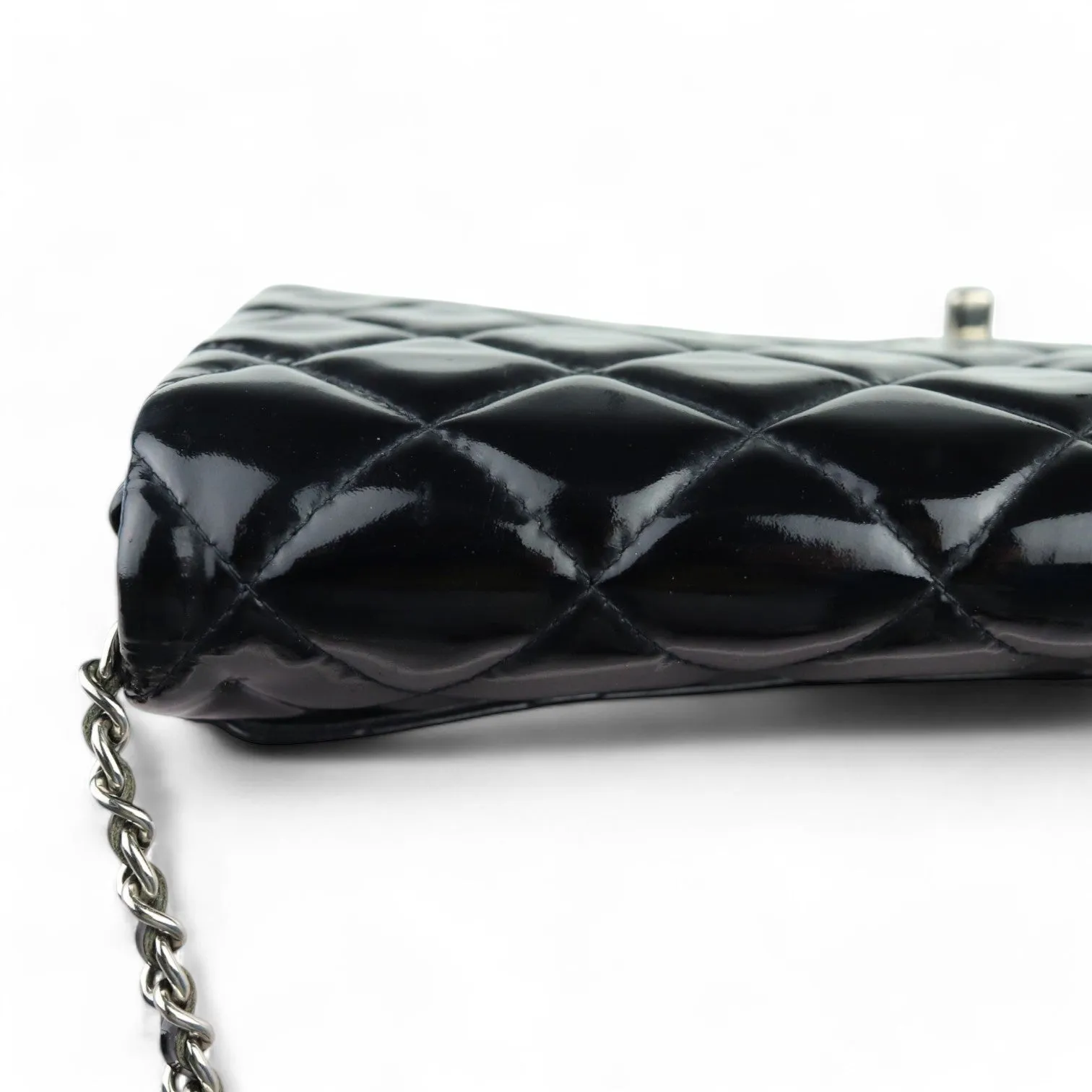 Chanel Clutch with Chain Flap Patent Quilted Black SHW