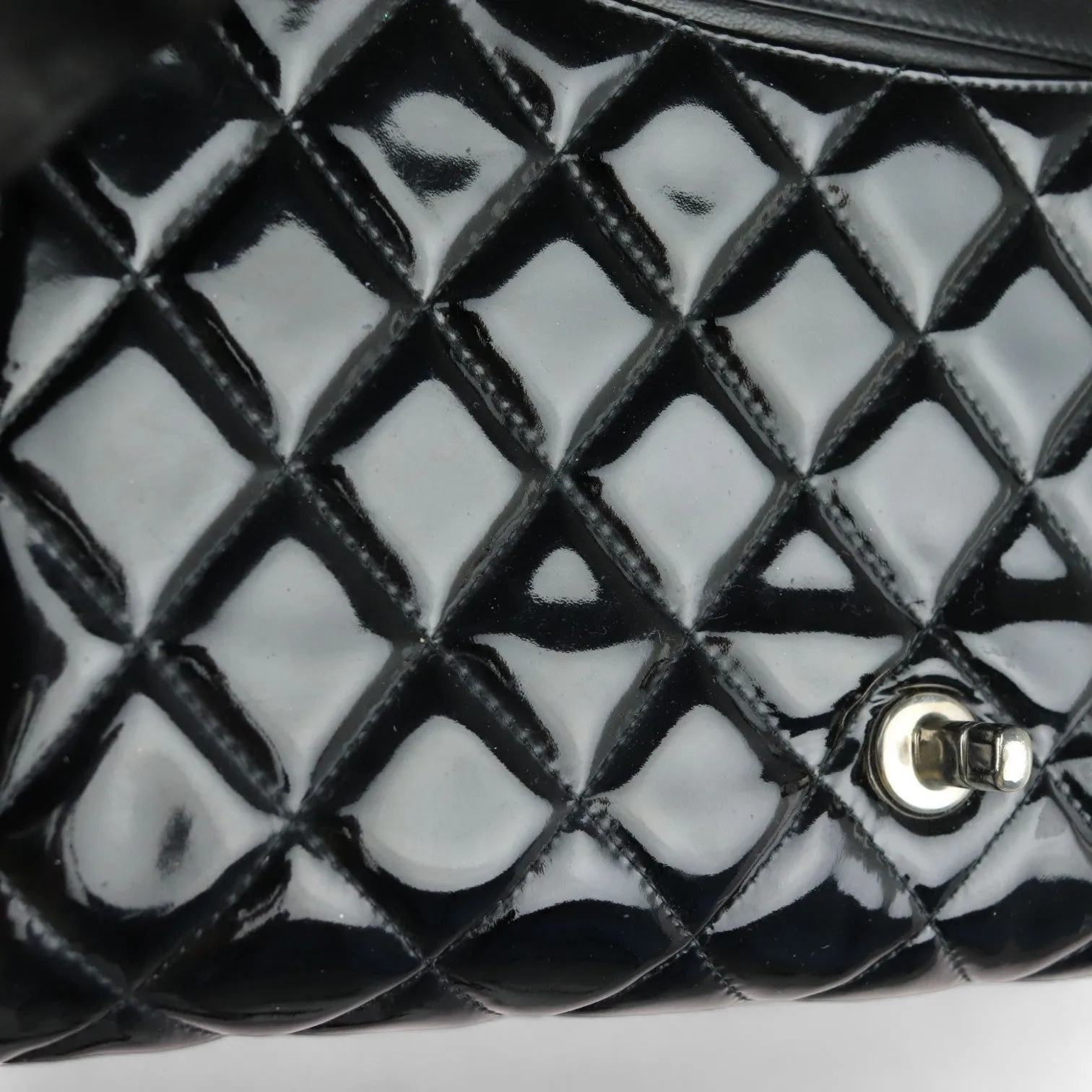 Chanel Clutch with Chain Flap Patent Quilted Black SHW