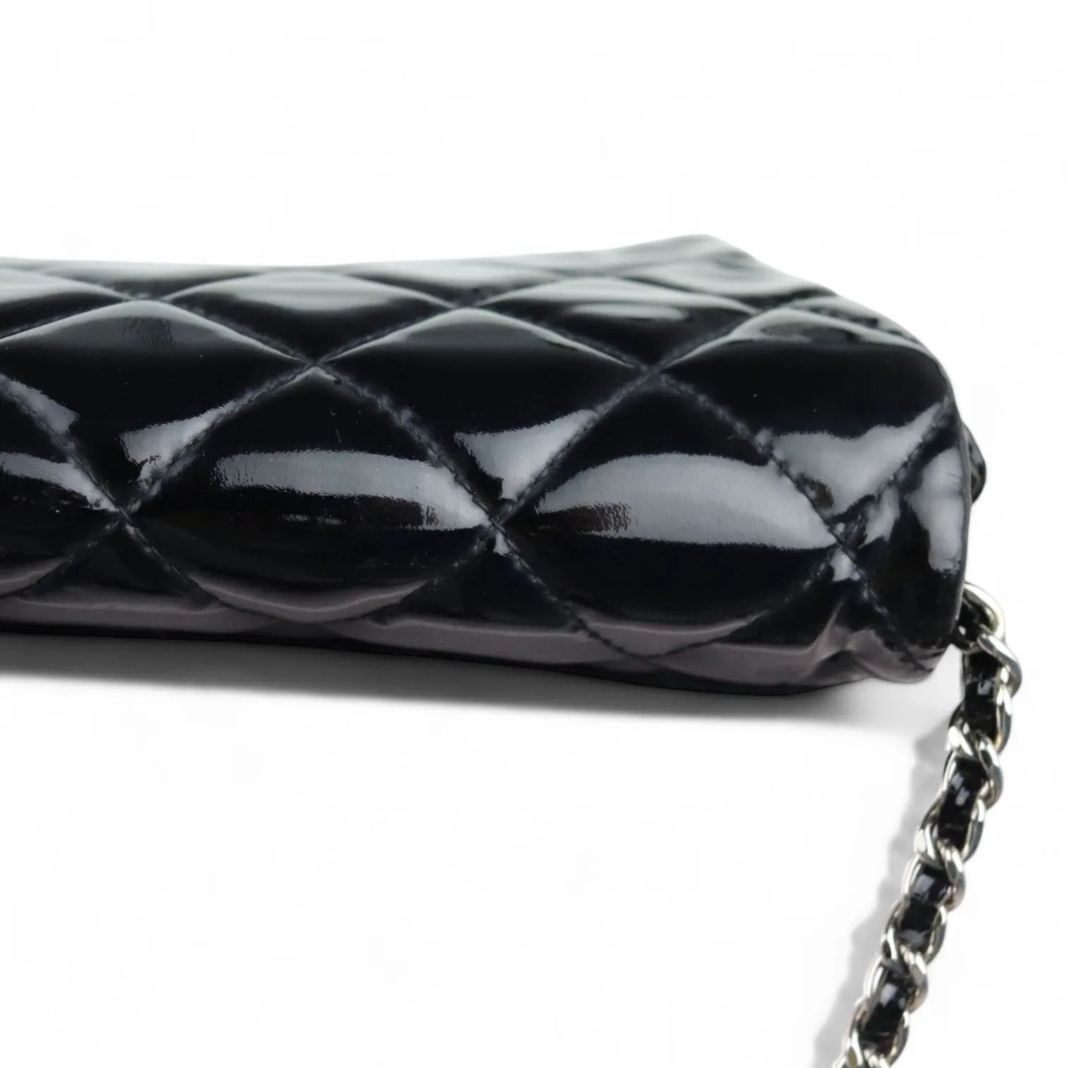 Chanel Clutch with Chain Flap Patent Quilted Black SHW