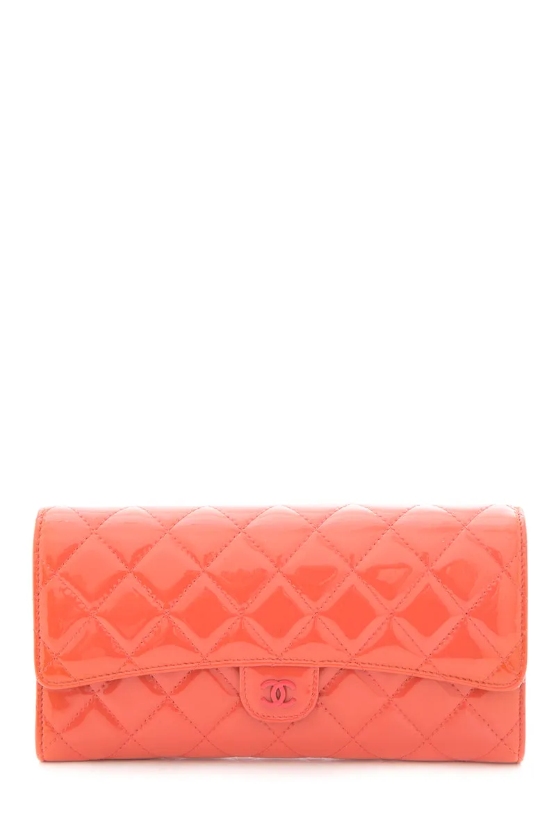 Chanel Coral Patent Leather Quitled Wallet/ Clutch