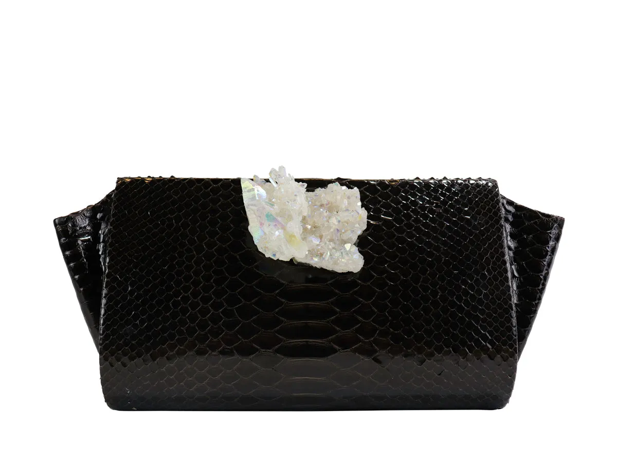 Chocolate Python & Aura Quartz Classic Clutch