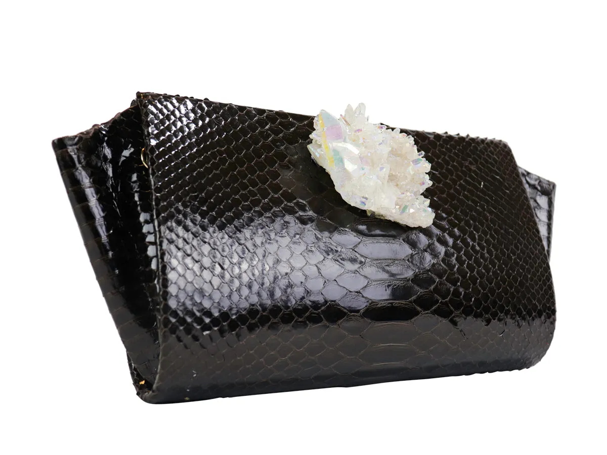 Chocolate Python & Aura Quartz Classic Clutch