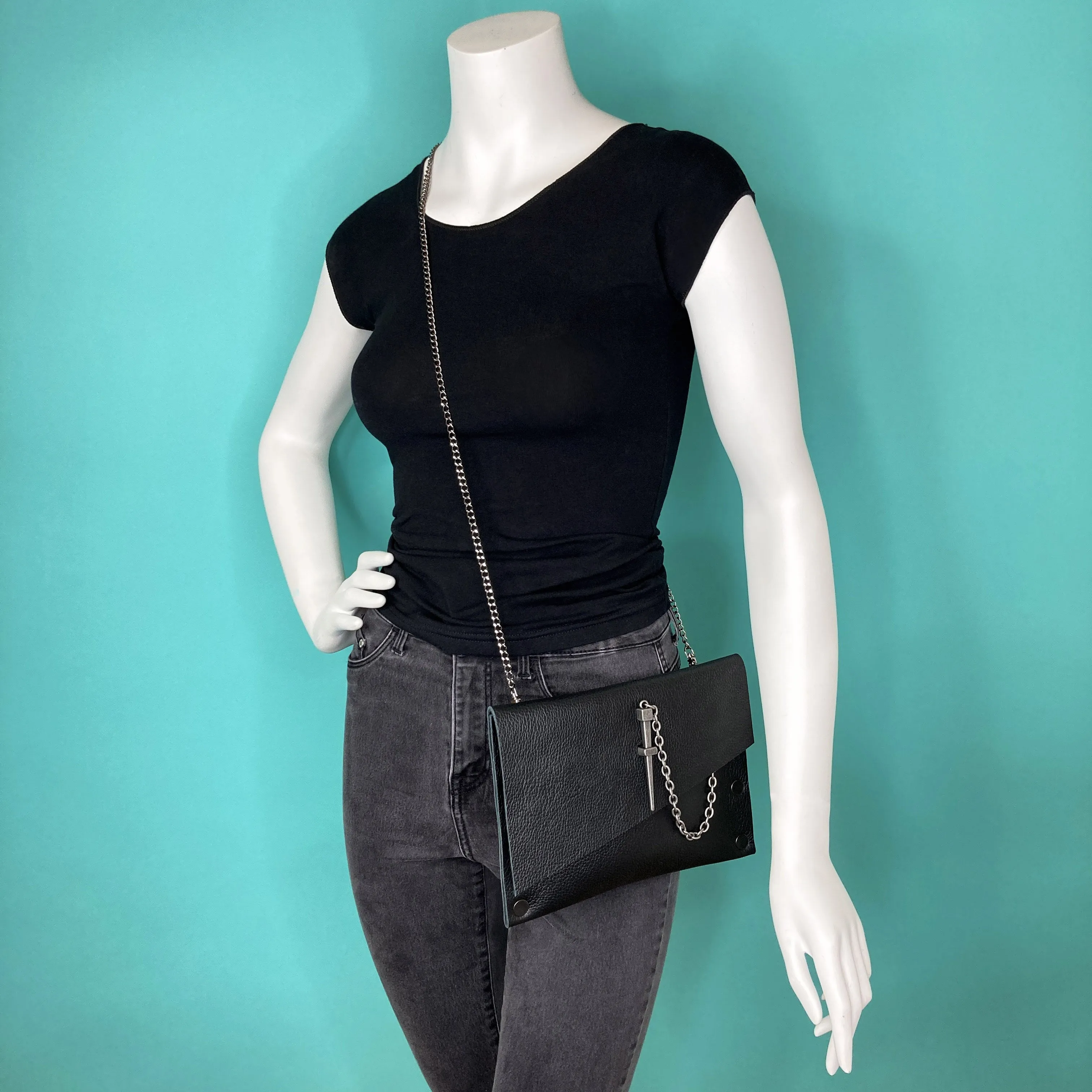 Classic Black Dagger Clutch - Gunmetal