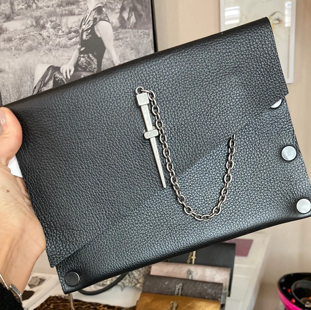 Classic Black Dagger Clutch - Gunmetal