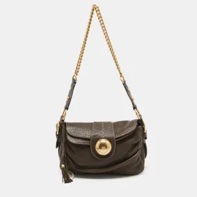 Dark Brown Leather Flap Tassel Shoulder Bag