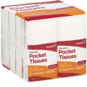 Facial Tissues Pocket Packs, Soft 2-Ply White Travel Size, 8 packs of 15 Count