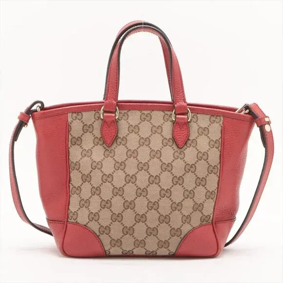 Gucci GG Canvas Two-Way Shoulder Bag Beige x Red