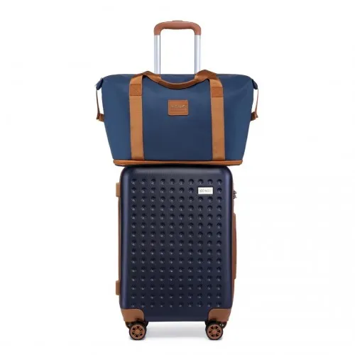 Kono 20 Inch ABS Carry On Cabin Suitcase 3 Piece Travel Set with Weekend and Toiletry Bag - Navy