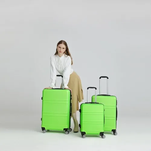 Kono 3 Piece ABS Sculpted Horizontal Design Suitcase Set in Green - Lightweight & Durable Travel Luggage