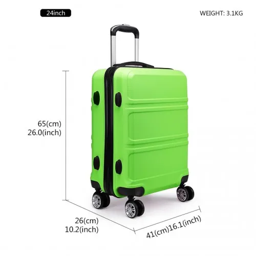 Kono 3 Piece ABS Sculpted Horizontal Design Suitcase Set in Green - Lightweight & Durable Travel Luggage