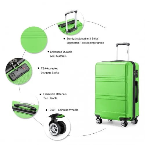 Kono 3 Piece ABS Sculpted Horizontal Design Suitcase Set in Green - Lightweight & Durable Travel Luggage