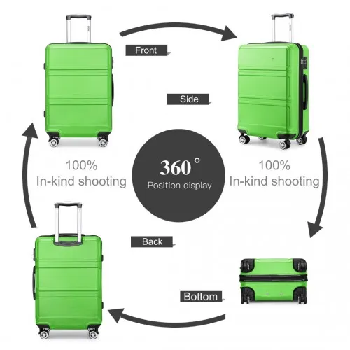 Kono 3 Piece ABS Sculpted Horizontal Design Suitcase Set in Green - Lightweight & Durable Travel Luggage