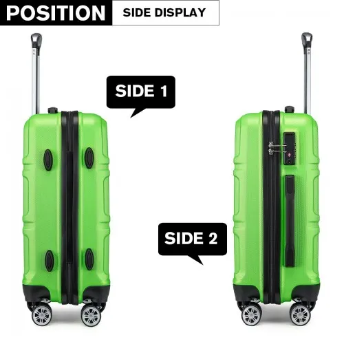 Kono 3 Piece ABS Sculpted Horizontal Design Suitcase Set in Green - Lightweight & Durable Travel Luggage