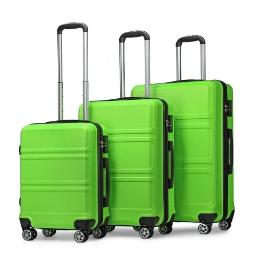 Kono 3 Piece ABS Sculpted Horizontal Design Suitcase Set in Green - Lightweight & Durable Travel Luggage