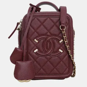 Maroon Small CC Filigree Vertical Vanity Case Bag