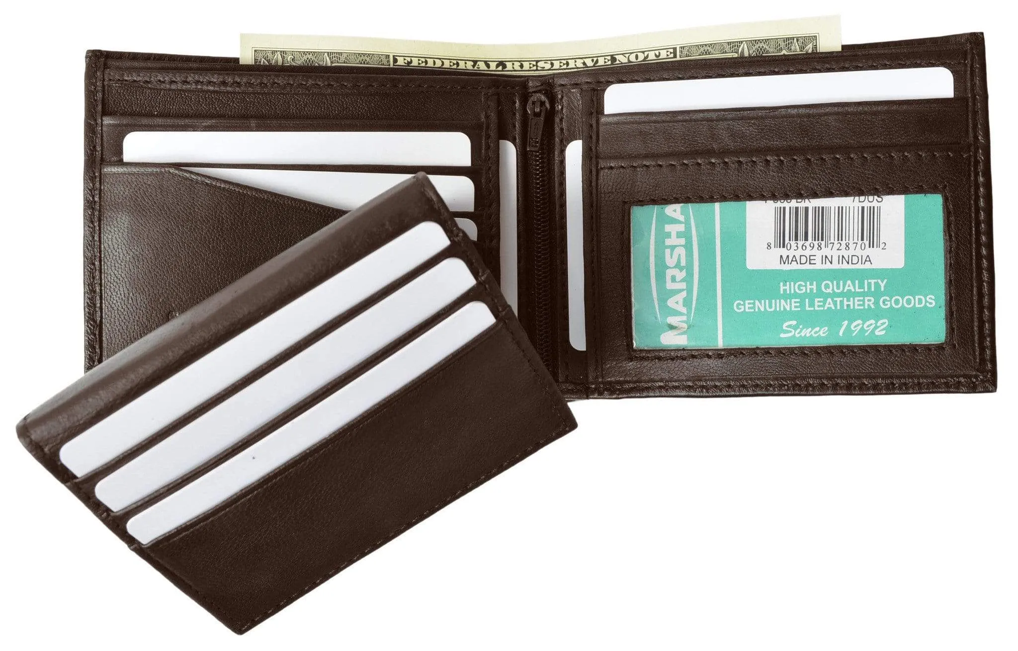 Men's Leather Bifold Wallet Removable Flip Up ID Window P 533 (C)