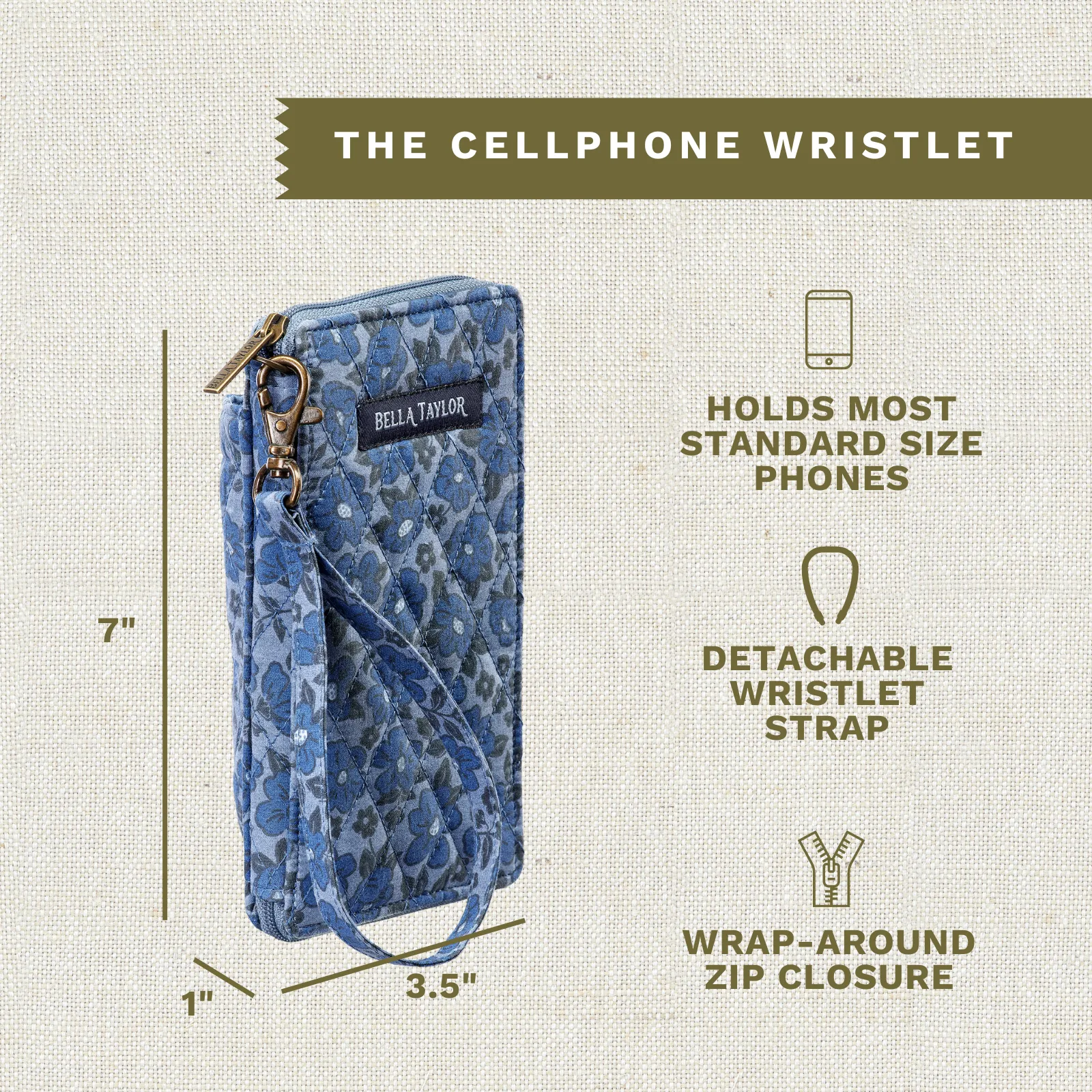 Navy Floral RFID Cell Phone Wristlet