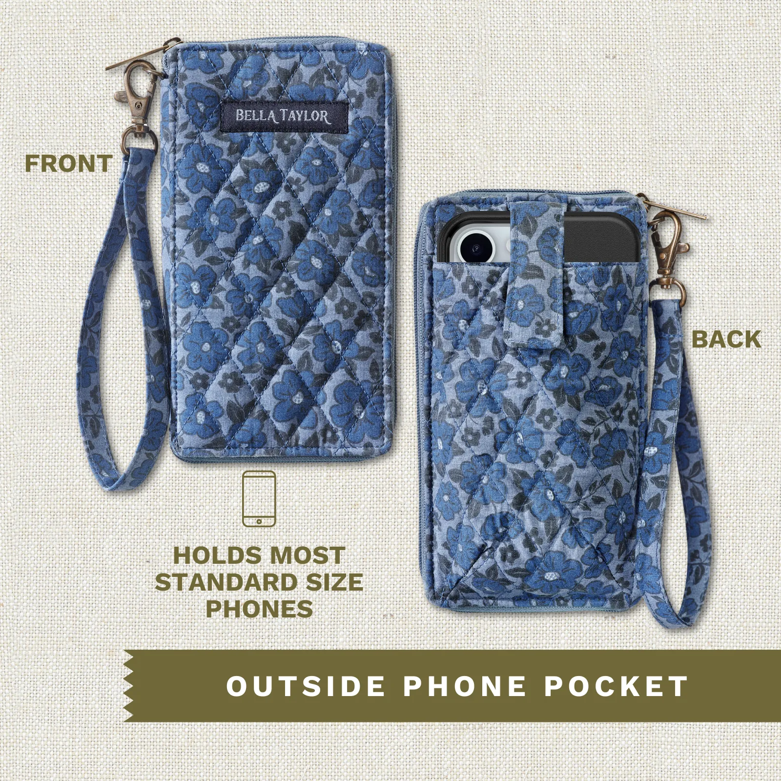 Navy Floral RFID Cell Phone Wristlet