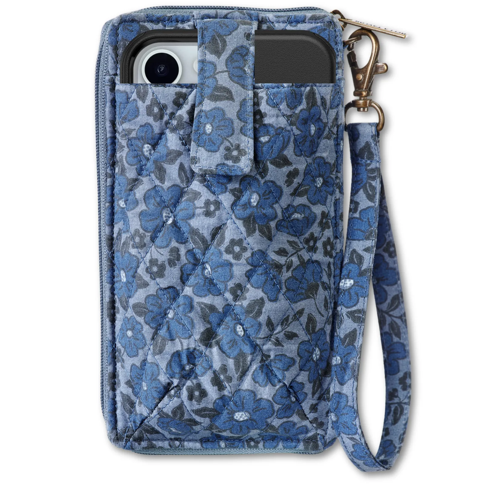 Navy Floral RFID Cell Phone Wristlet