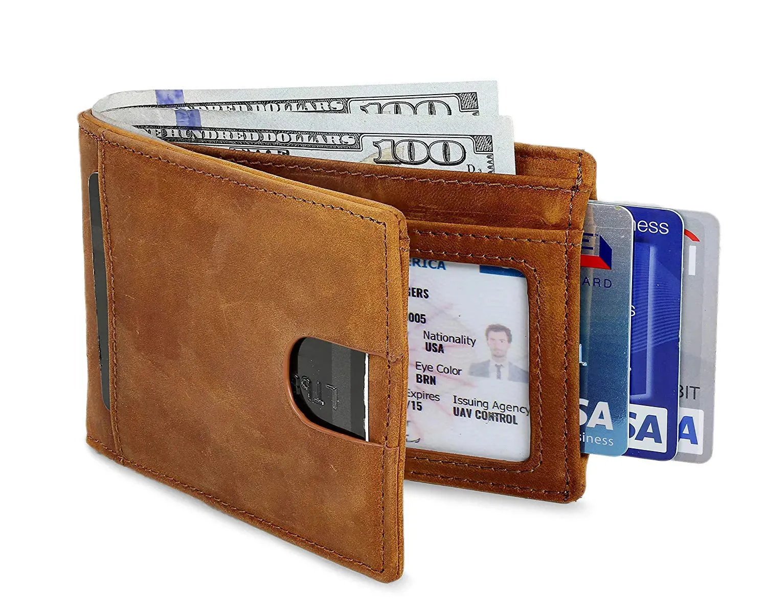 New RFID Mini Wallet: Vintage Genuine Leather Credit Card Holder with Money Clip for Men