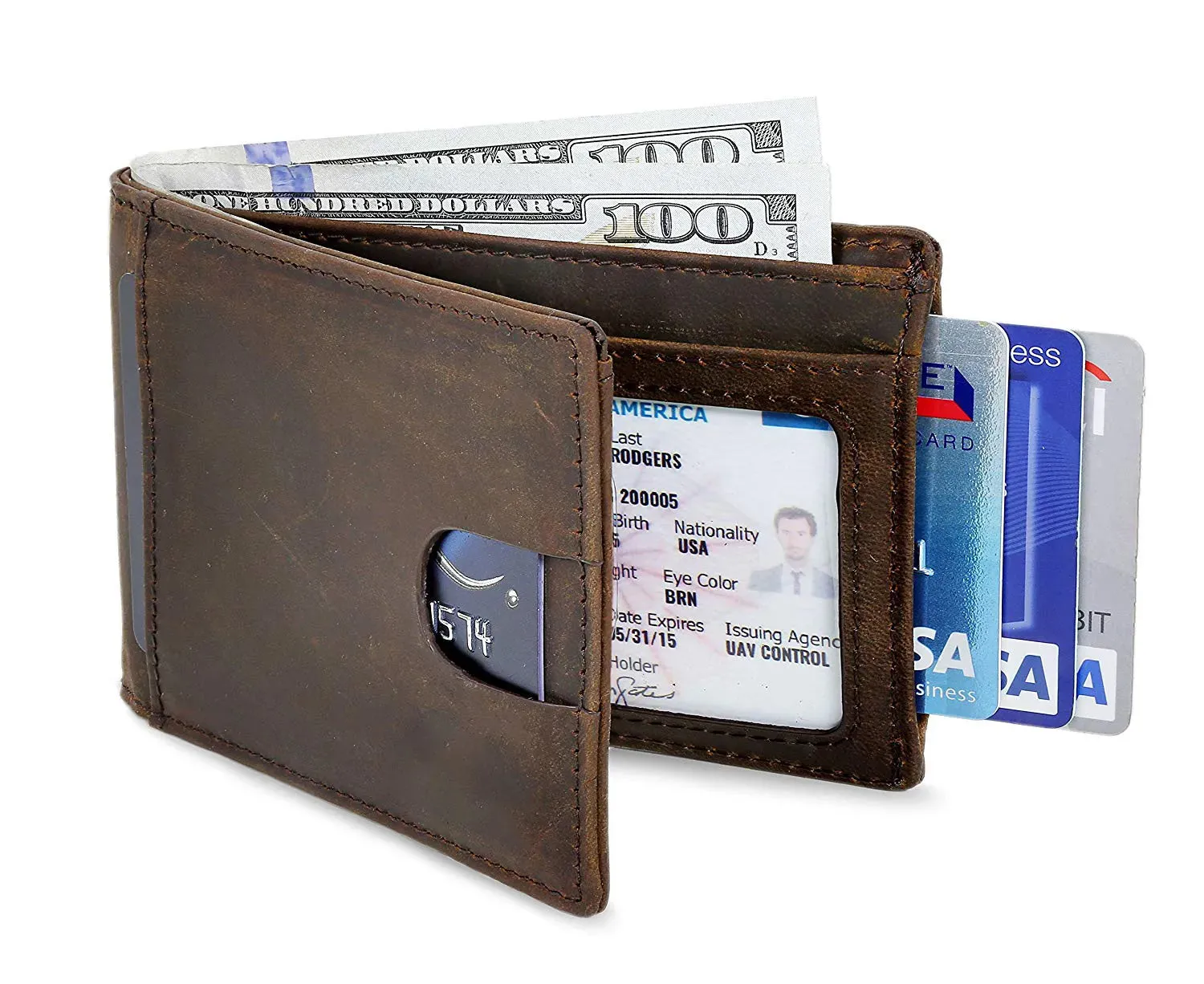 New RFID Mini Wallet: Vintage Genuine Leather Credit Card Holder with Money Clip for Men