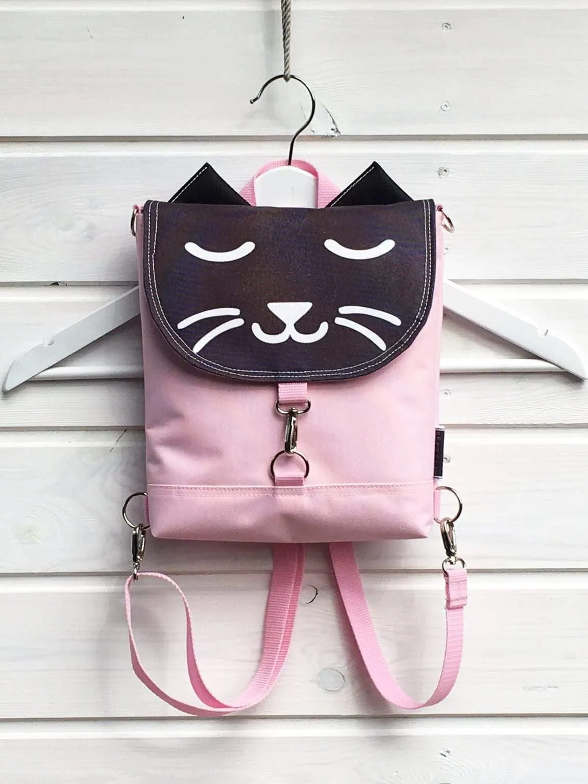 Pink Black Cat Backpack, Personalized Cross Body Bag | Aris Bags