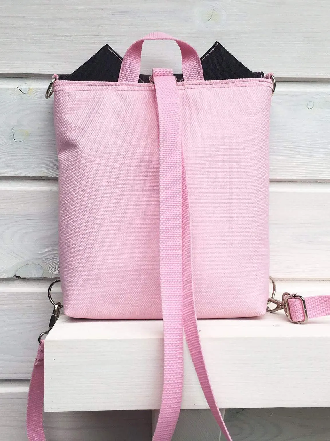 Pink Black Cat Backpack, Personalized Cross Body Bag | Aris Bags