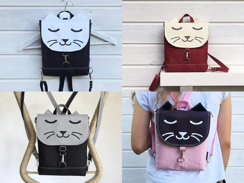 Pink Black Cat Backpack, Personalized Cross Body Bag | Aris Bags