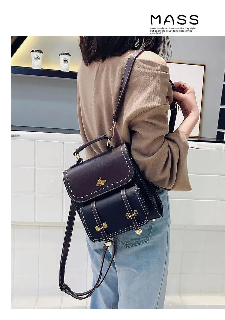 Pu Leather Preppy Women Famous Backpack