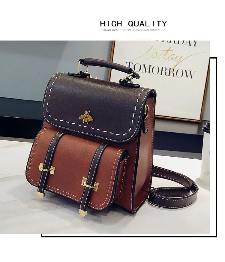 Pu Leather Preppy Women Famous Backpack