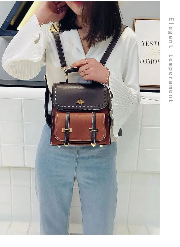 Pu Leather Preppy Women Famous Backpack