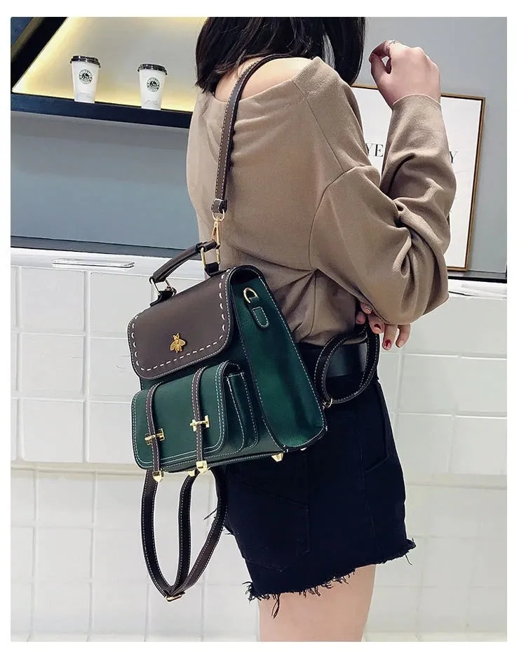 Pu Leather Preppy Women Famous Backpack