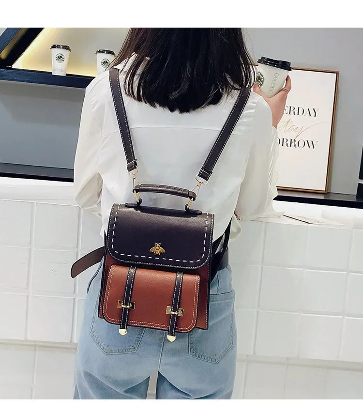 Pu Leather Preppy Women Famous Backpack