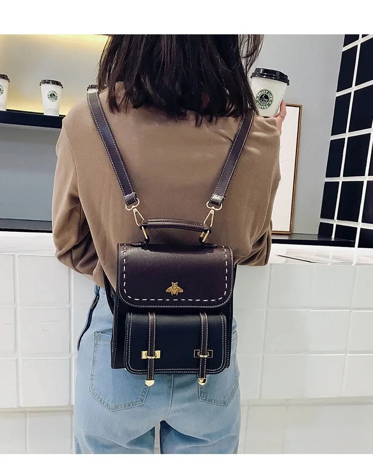 Pu Leather Preppy Women Famous Backpack