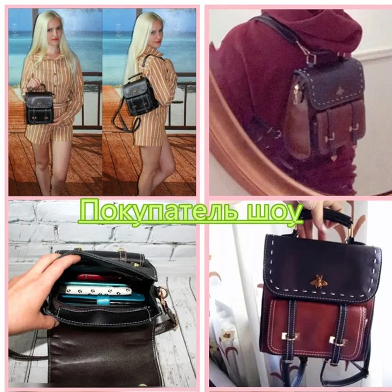 Pu Leather Preppy Women Famous Backpack