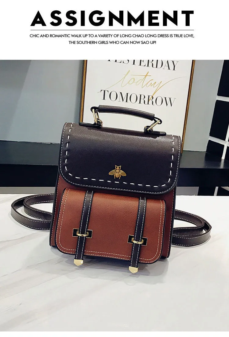 Pu Leather Preppy Women Famous Backpack